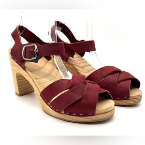 Sandgrens Rio Grande Red Platform Clogs Heeled Sandals Sweden 39 9